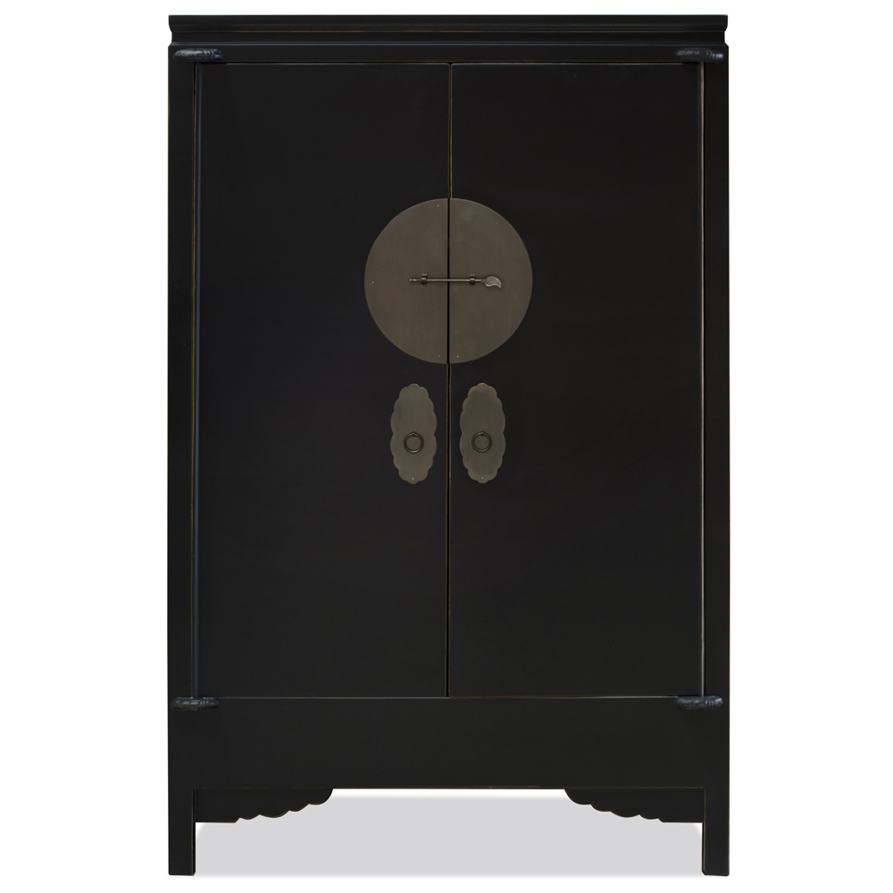 Distressed Black Elmwood Chinese Wedding Cabinet