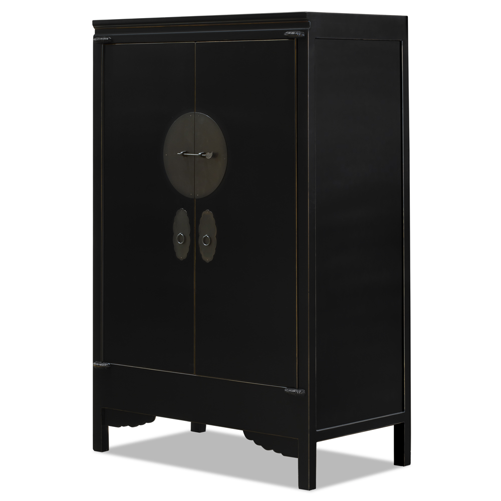 Distressed Black Elmwood Chinese Wedding Cabinet