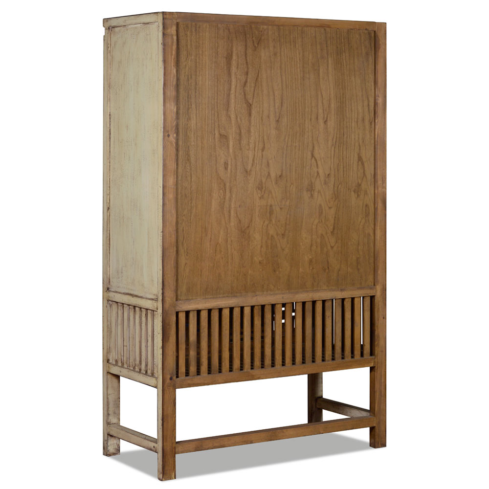 Patina Beige Elmwood Chinese Lattice Kitchen Cabinet