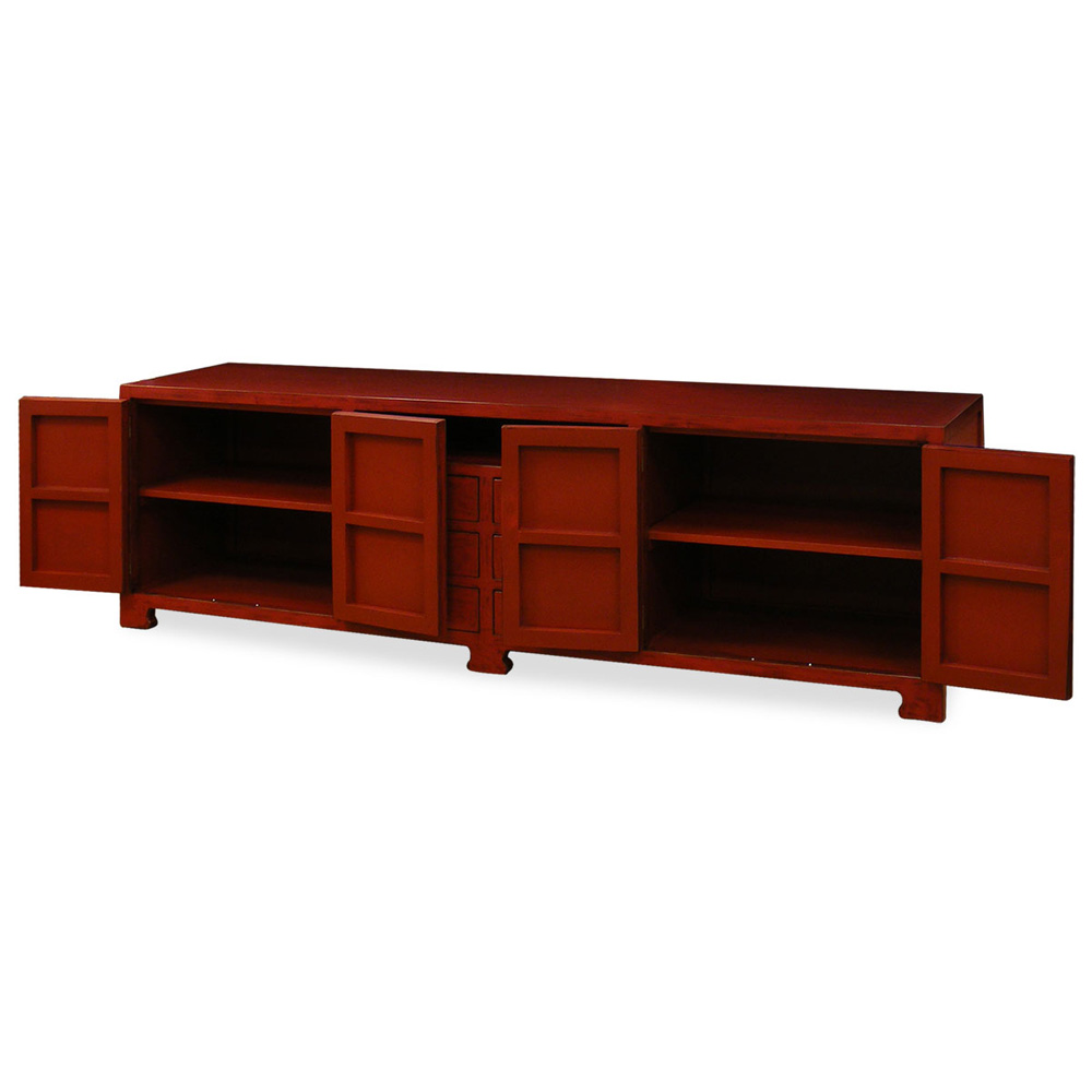 Distressed Red Elmwood Chinese Ming Media Cabinet