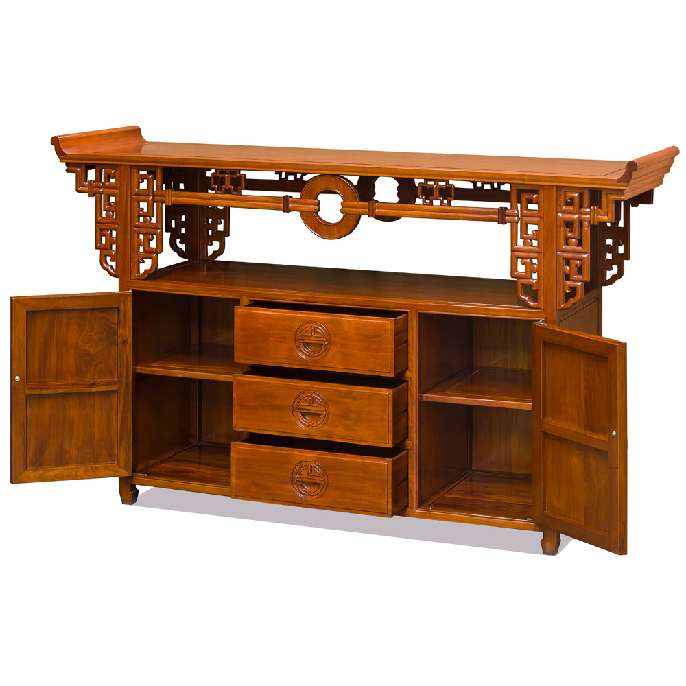 Natural Finish Rosewood Asian Altar Table Cabinet