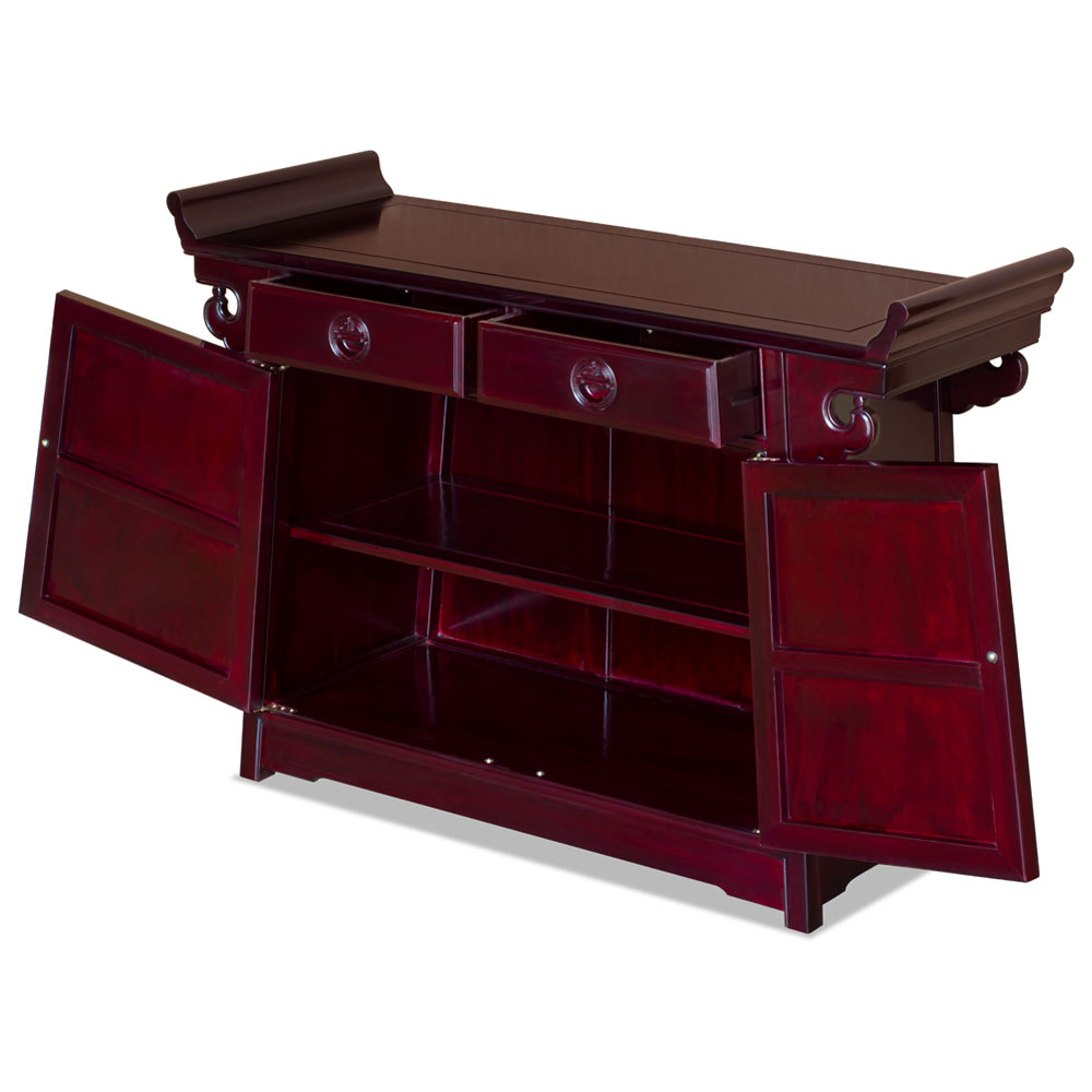 Dark Cherry Rosewood Chinese Longevity Design Altar Cabinet