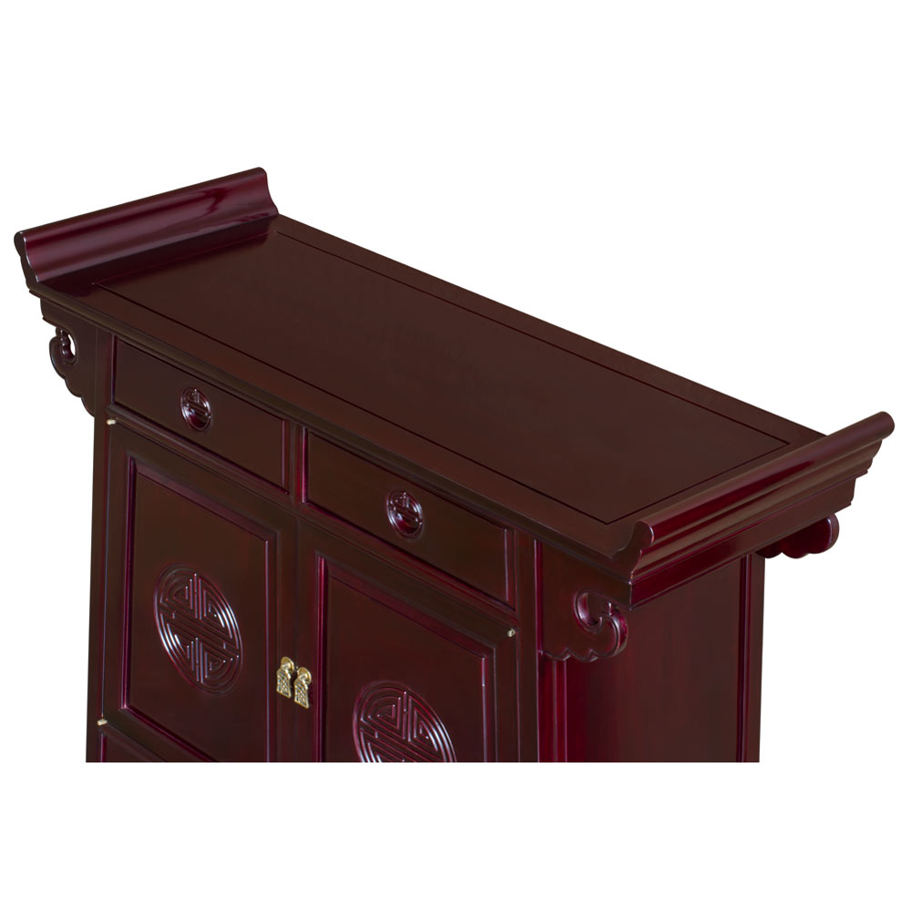 Dark Cherry Rosewood Chinese Longevity Design Altar Cabinet