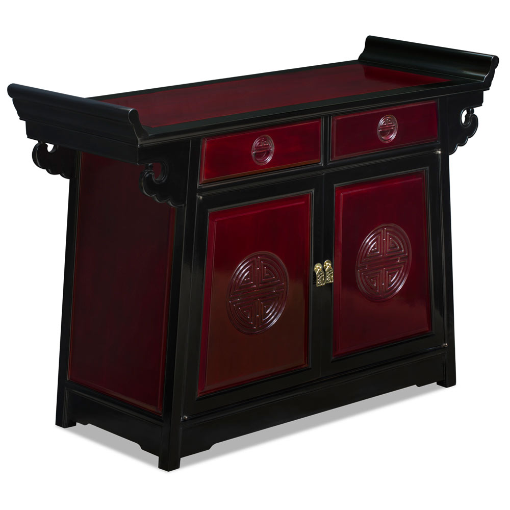 Black Trim Dark Cherry Rosewood Chinese Longevity Altar Cabinet