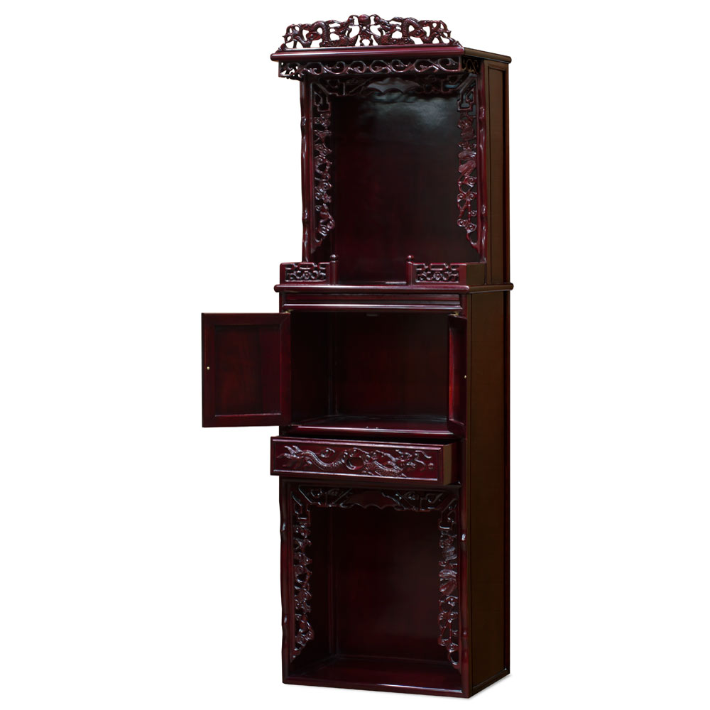 Dark Cherry Rosewood Dragon Motif 3-Level Chinese Altar Cabinet