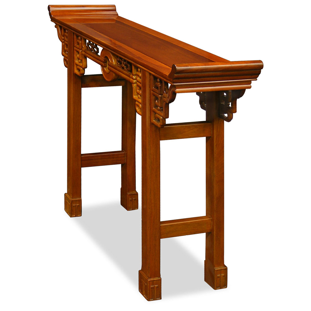 48 Inch Natural Finish Rosewood Coin Design Asian Altar Table