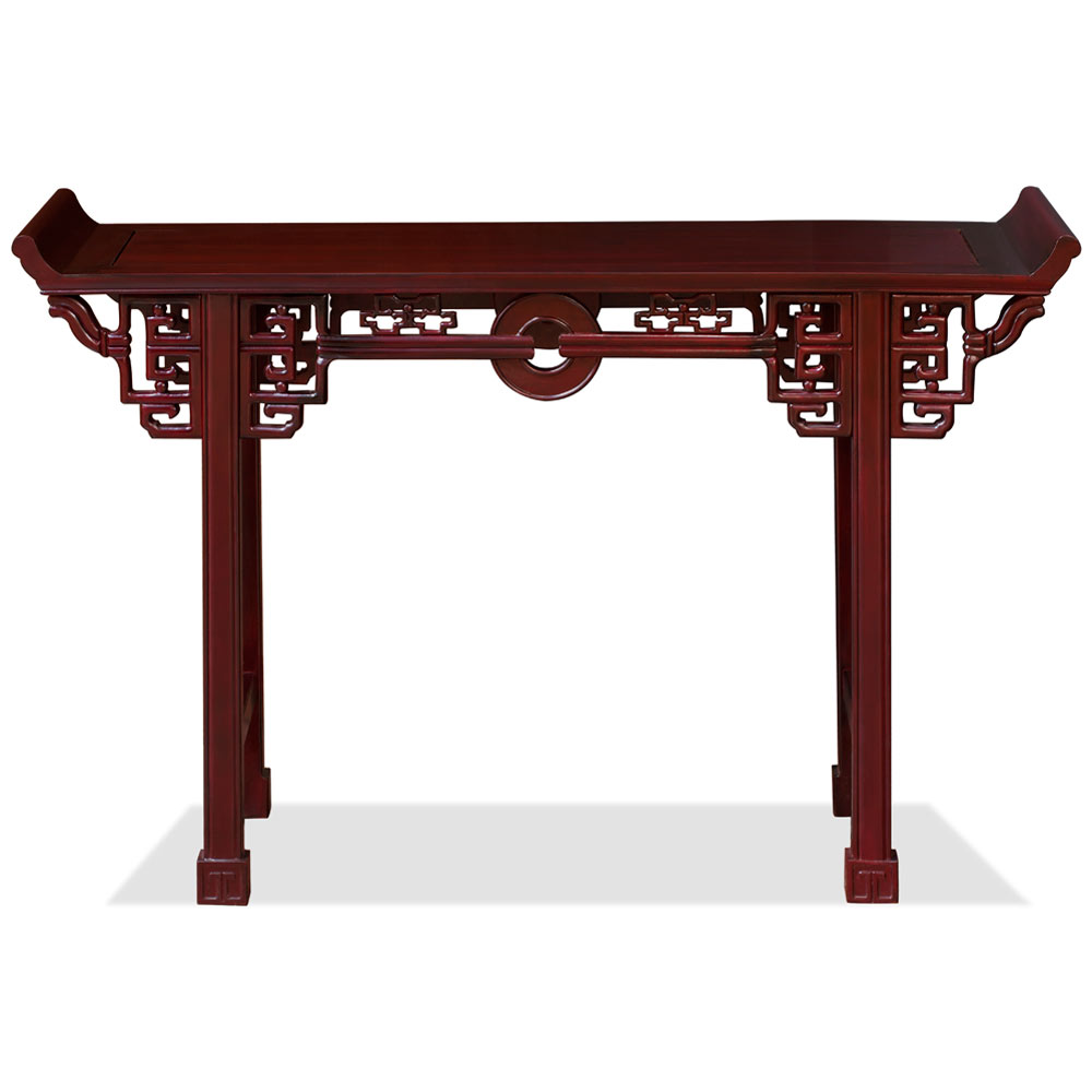 48 Inch Dark Cherry Rosewood Coin Design Asian Altar Table