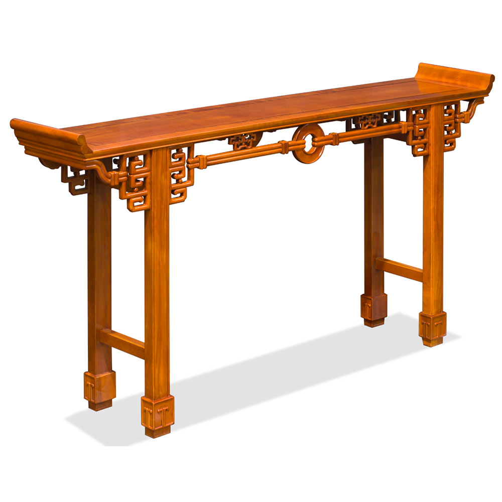 72 Inch Natural Finish Rosewood Coin Design Asian Altar Table