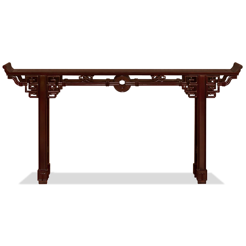 72 Inch Dark Cherry Rosewood Coin Design Asian Altar Table