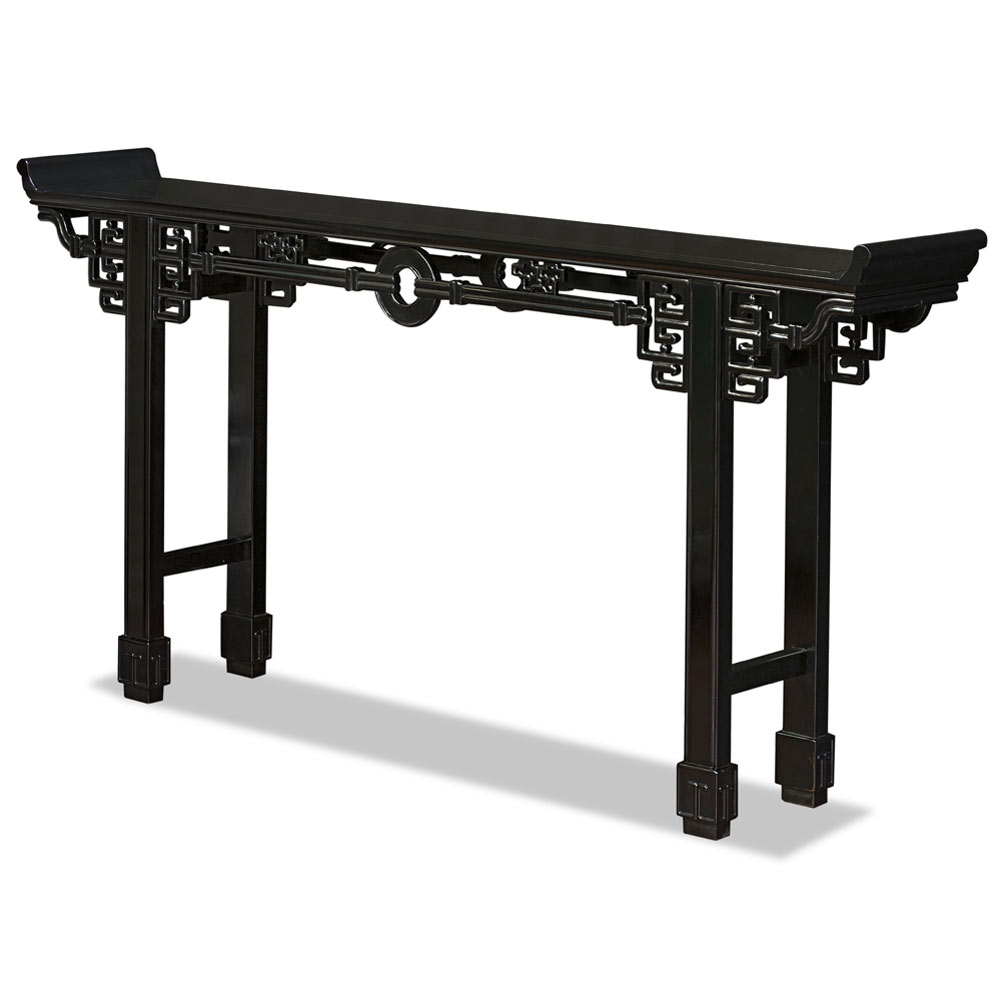 72 Inch Black Rosewood Coin Design Asian Altar Table