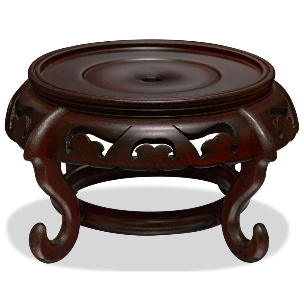 Assorted Intricate Dark Brown Round Chinese Wooden Stands