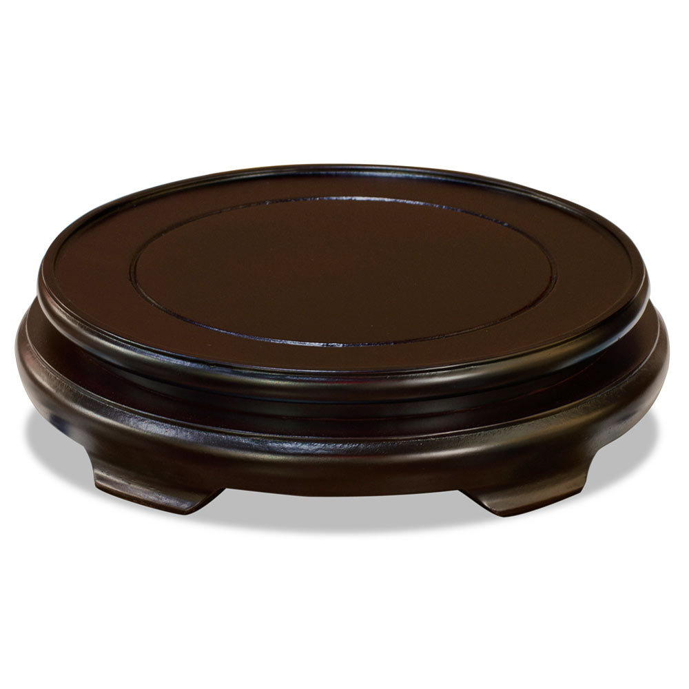 7 Inch Dark Brown Round Chinese Wooden Stand