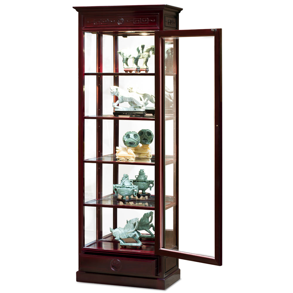 Dark Cherry Rosewood Ming Design Oriental Curio Cabinet