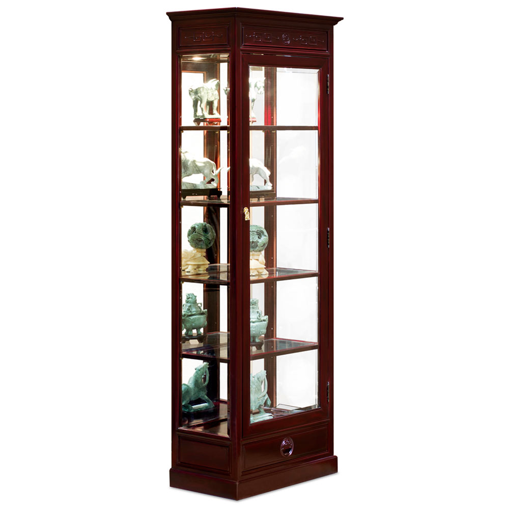 Dark Cherry Rosewood Ming Design Oriental Curio Cabinet