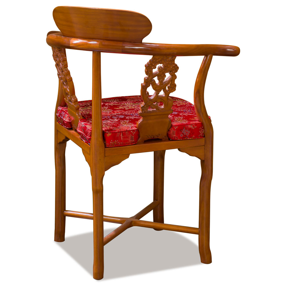 Natural Finish Rosewood Flower and Bird Oriental Corner Chair