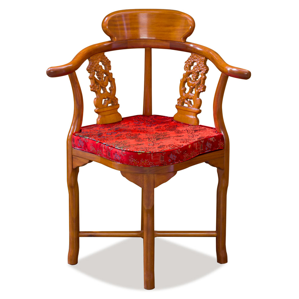 Natural Finish Rosewood Flower and Bird Oriental Corner Chair