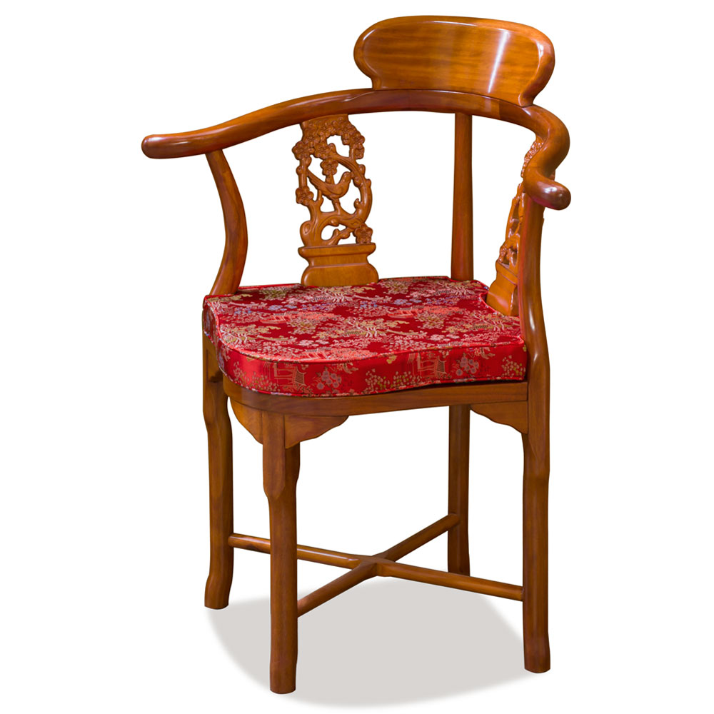 Natural Finish Rosewood Flower and Bird Oriental Corner Chair