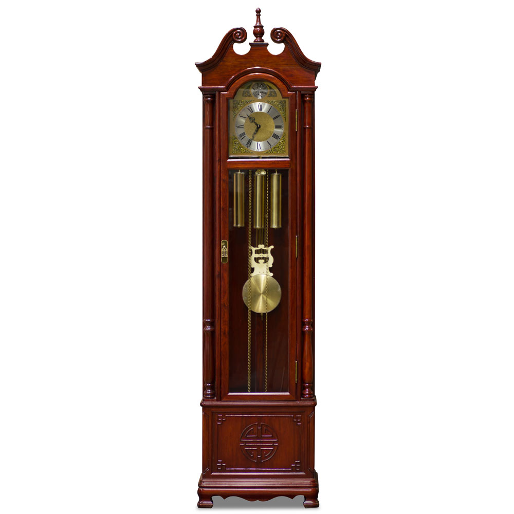 Cherry Rosewood Longevity Motif Oriental Grandfather Clock