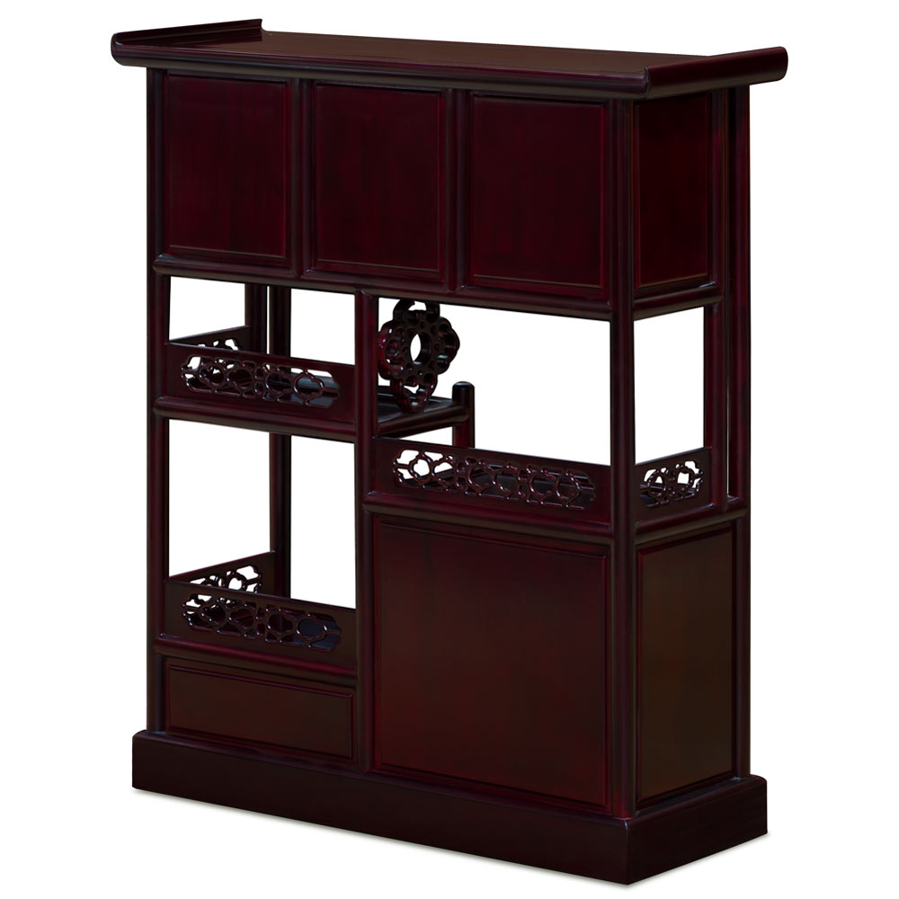 Dark Cherry Rosewood Altar Style Asian Bookcase