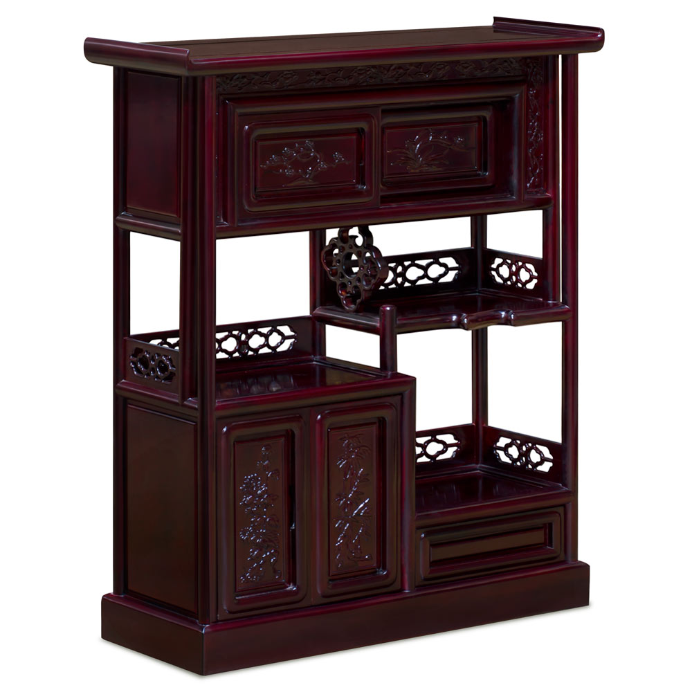 Dark Cherry Rosewood Altar Style Asian Bookcase