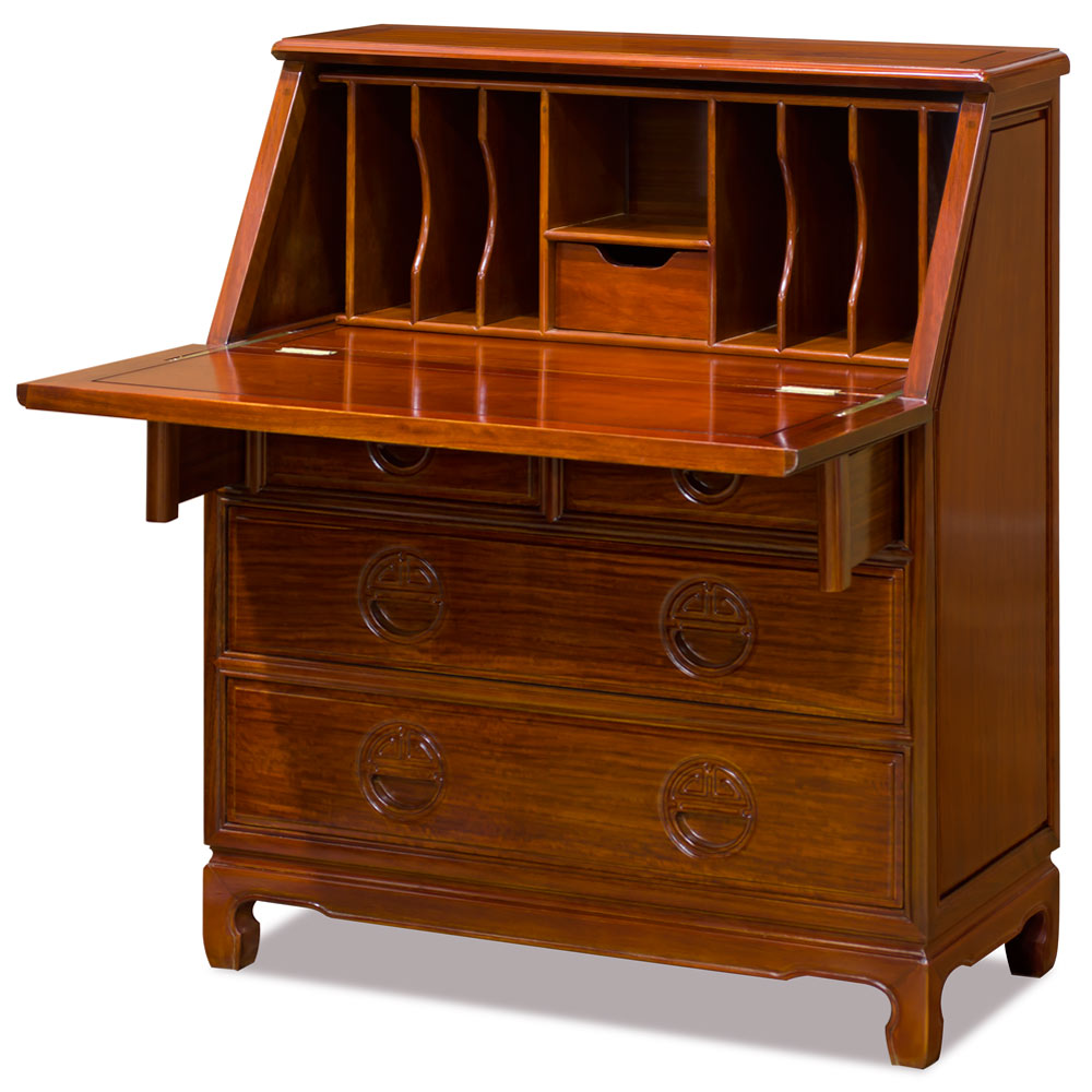 Natural Finish Rosewood Longevity Design Oriental Secretaire Desk