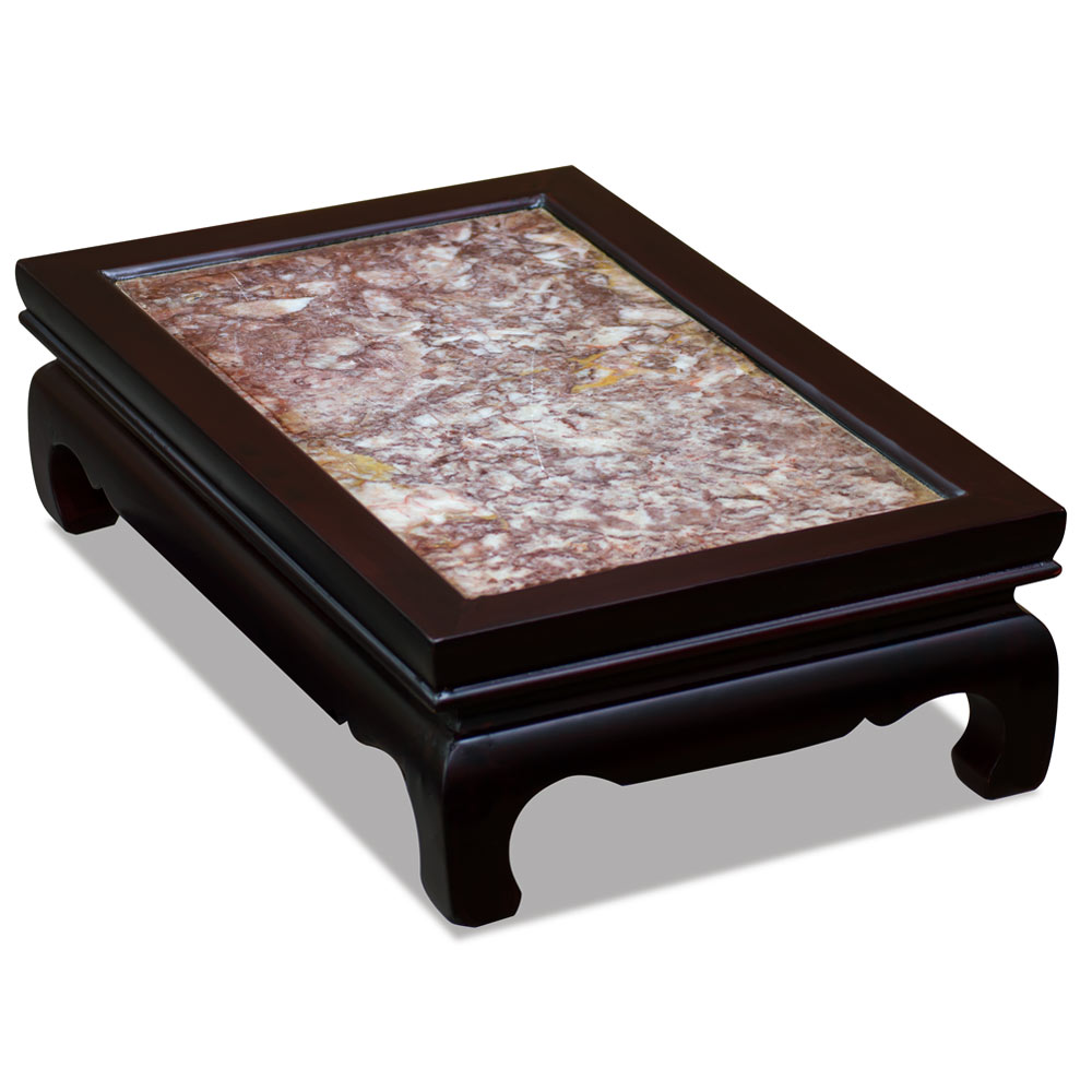 Dark Cherry Large Rosewood with Marble Top Oriental Rectangular Display Stand