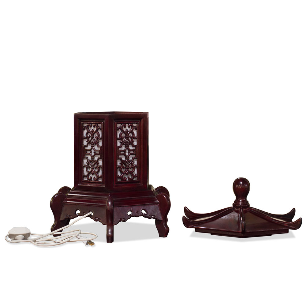 Dark Cherry Rosewood Chinese Pagoda Lamp