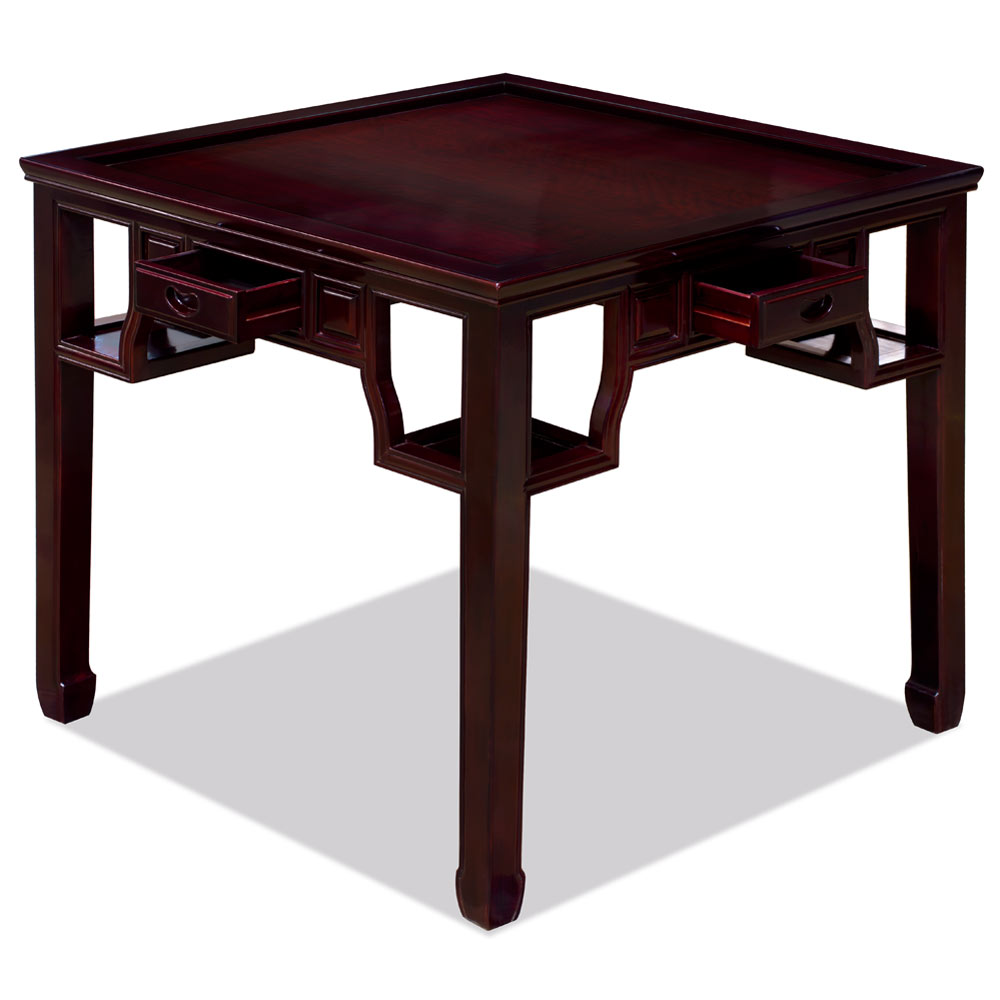 Rosewood Dark Cherry Finish Chinese Mahjong Table with Four Drawers