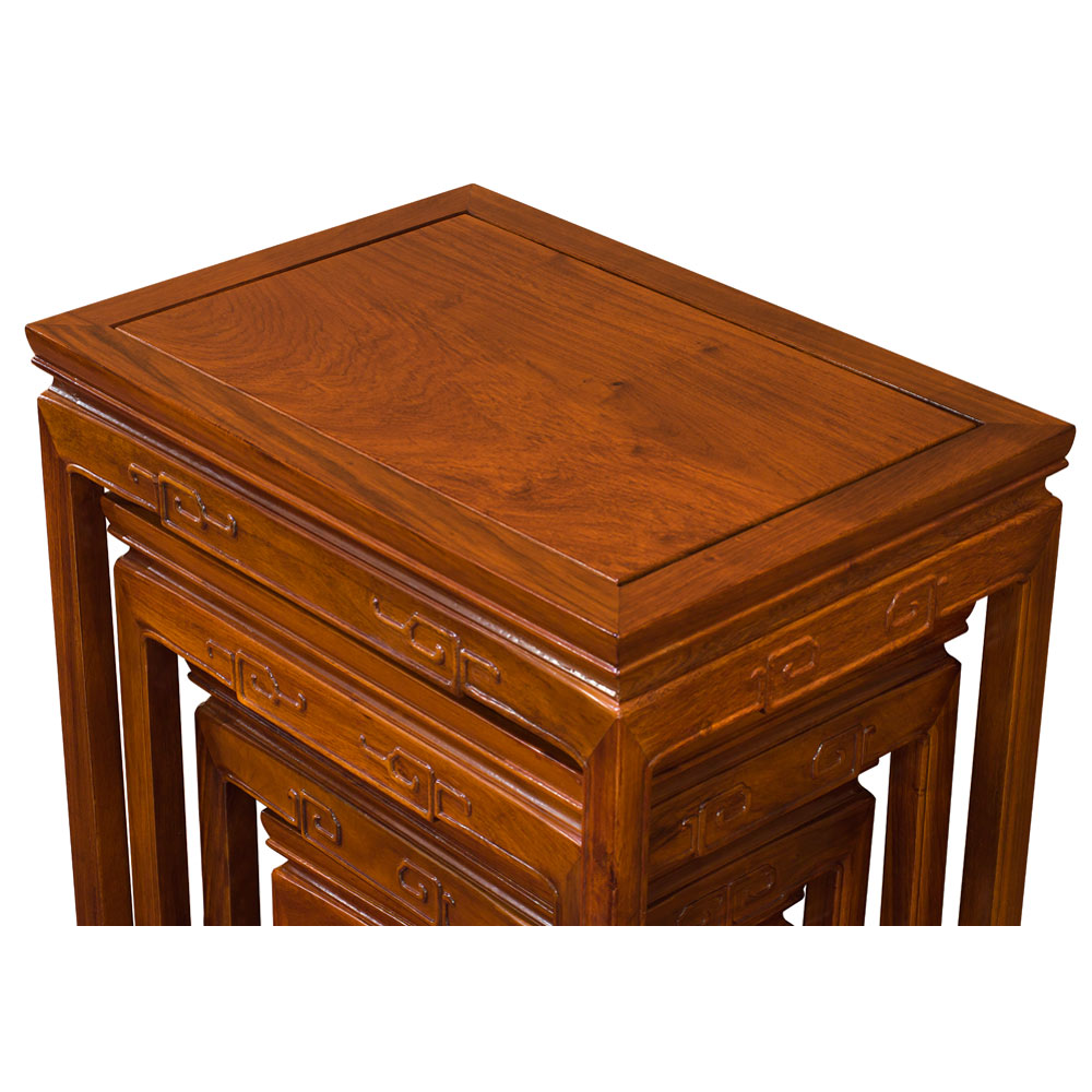 Natural Finish Rosewood Chinese Key Motif Nesting Tables