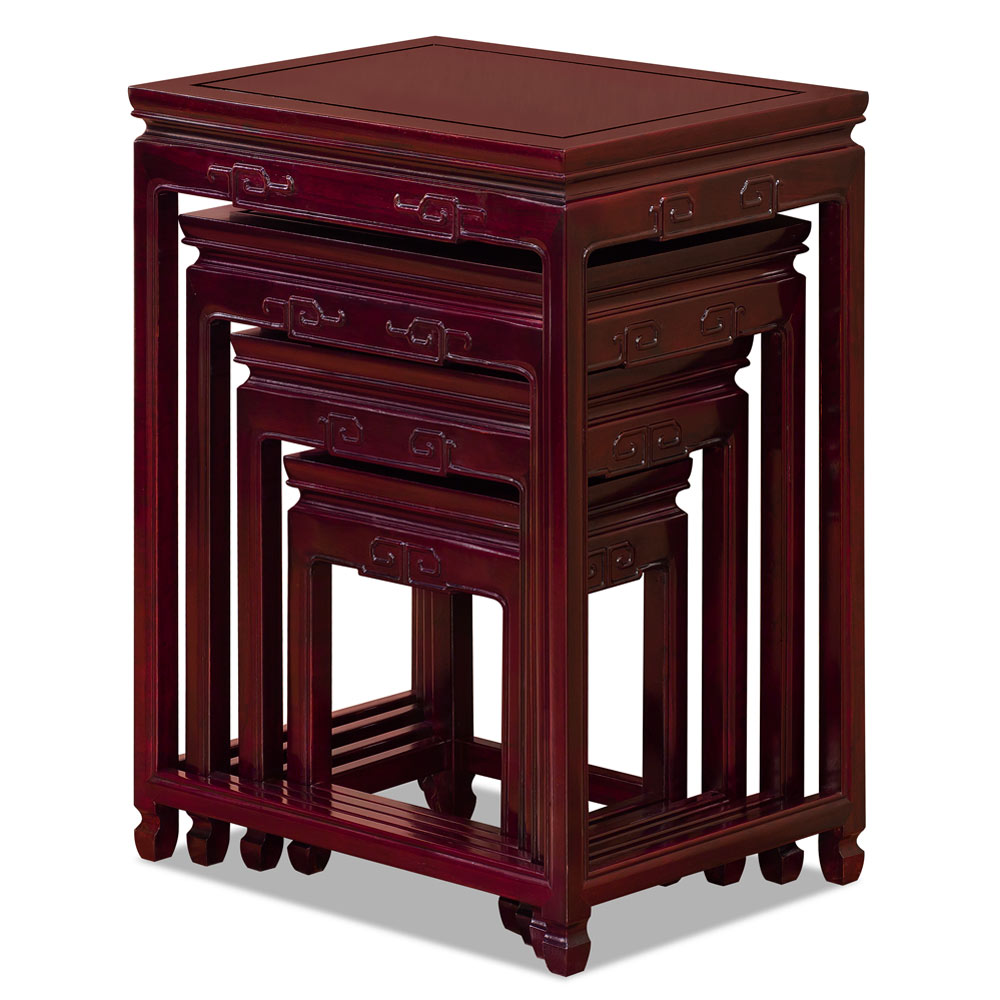 Dark Cherry Rosewood Chinese Key Motif Nesting Tables