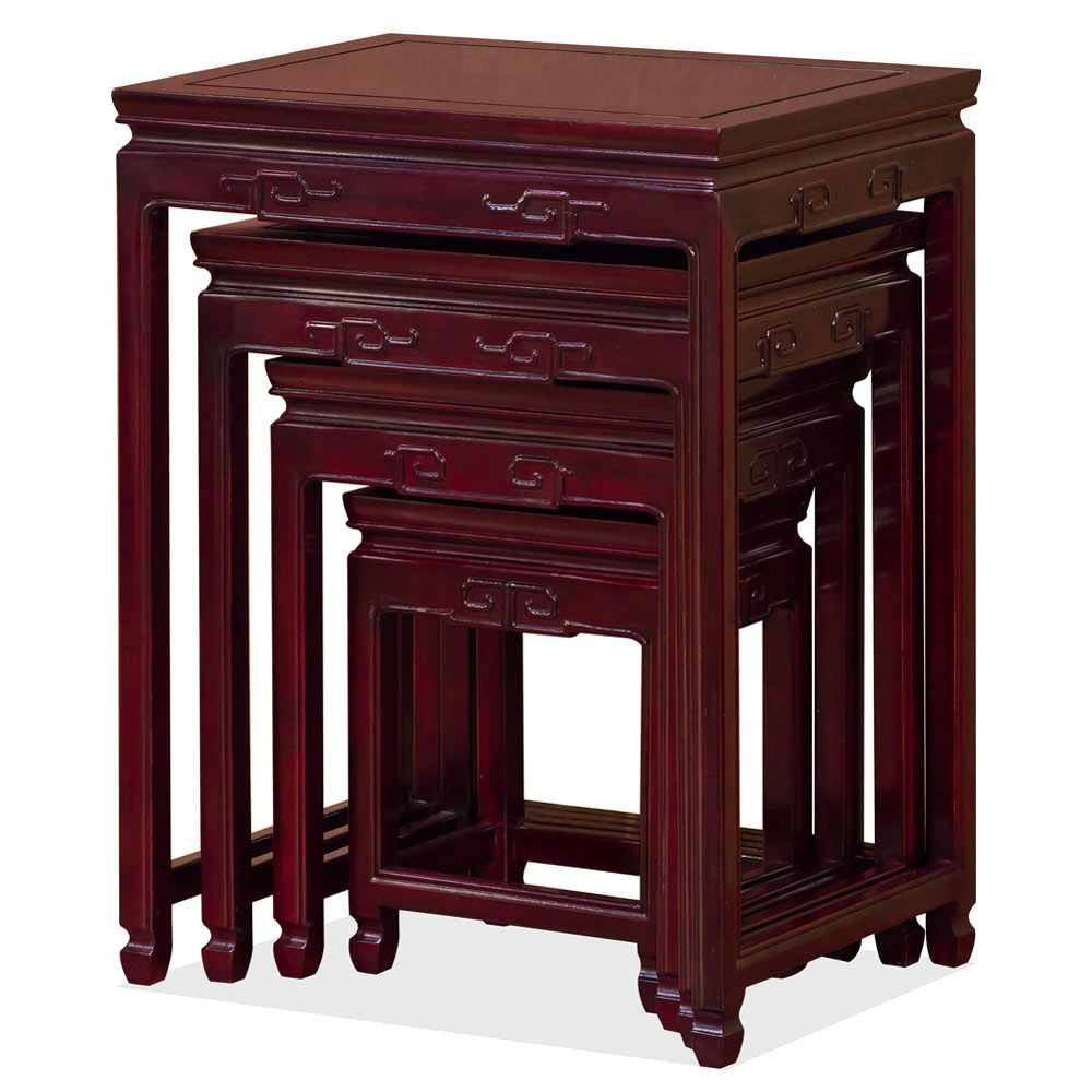 Dark Cherry Rosewood Chinese Key Motif Nesting Tables