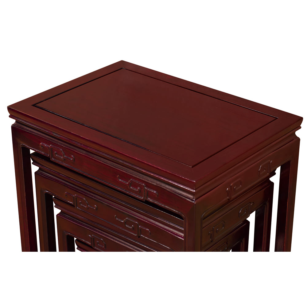 Dark Cherry Rosewood Chinese Key Motif Nesting Tables