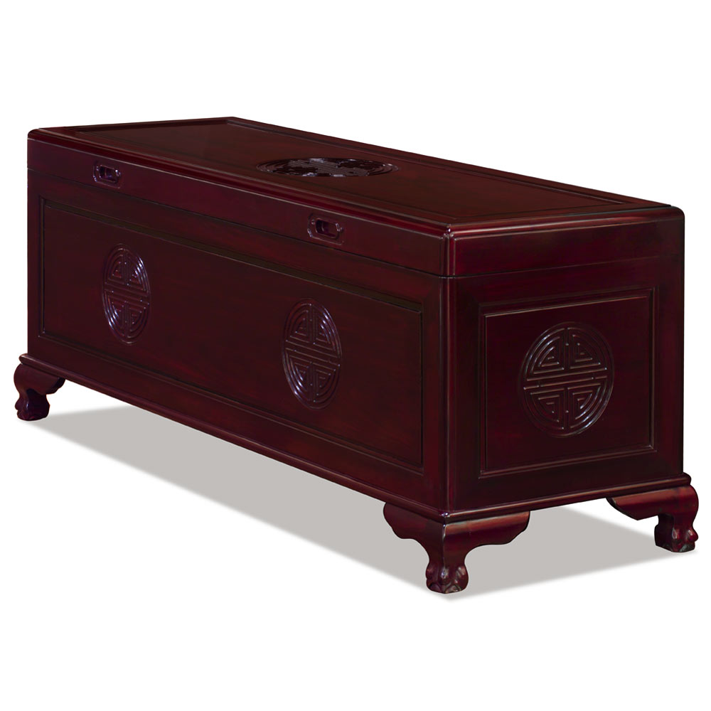 Dark Cherry Rosewood Chinese Longevity Motif Dowry Trunk