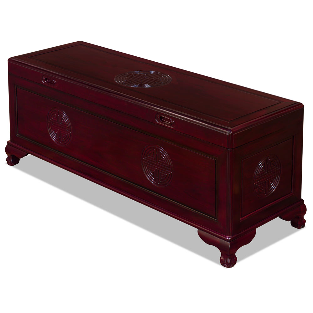 Dark Cherry Rosewood Chinese Longevity Motif Dowry Trunk