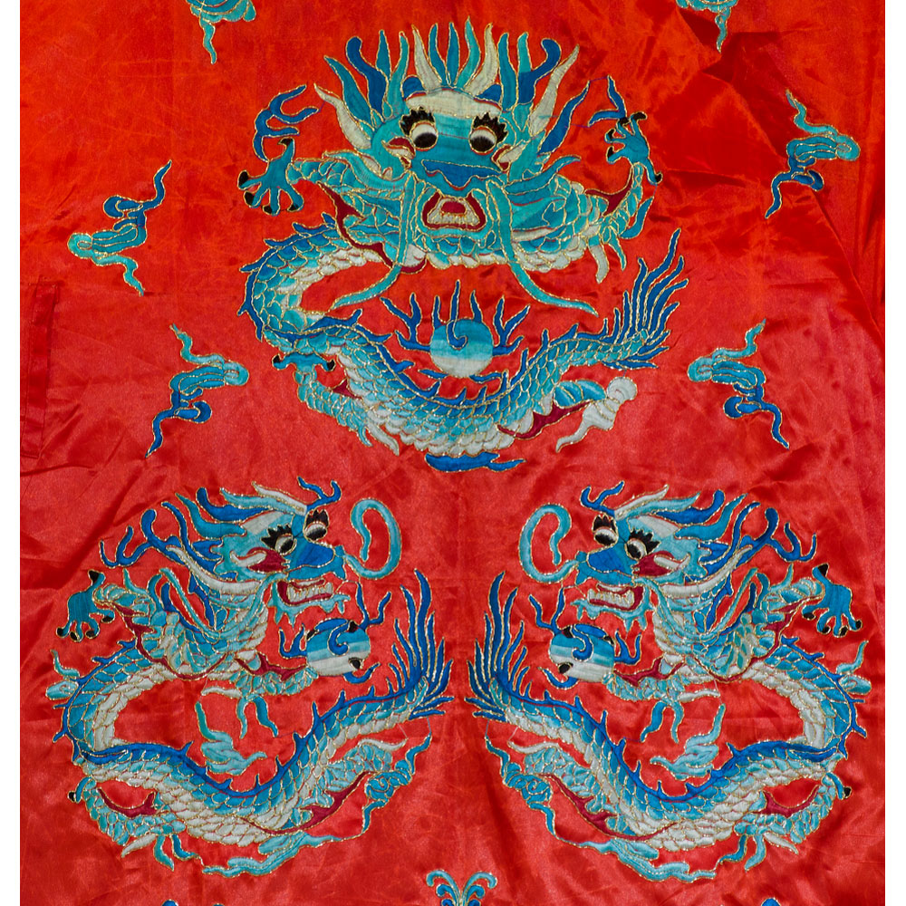 Vintage Red and Turquoise Chinese Imperial Dragon Robe