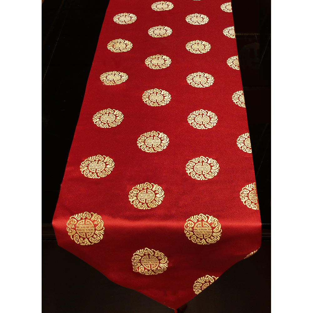 110 Inch Red Silk Chinese Longevity Table Runner