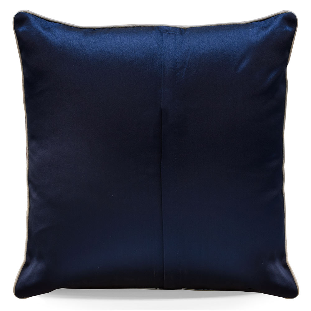 Midnight Blue Chinese Silk Longevity Pillow