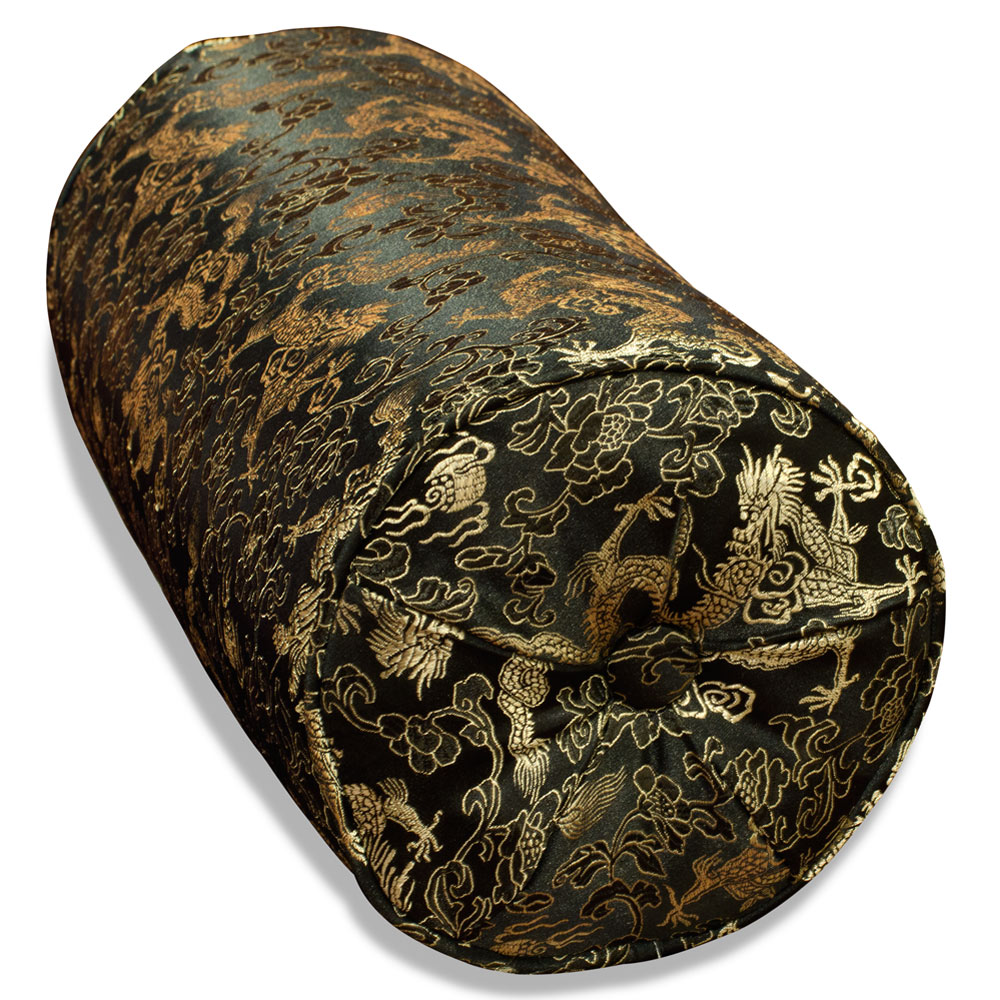 Black Silk Chinese Dragon Bolster Pillow