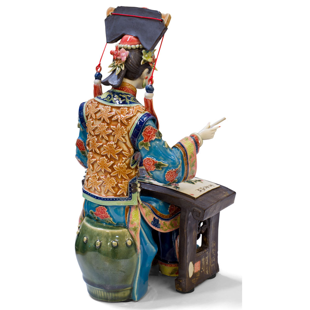 Chinese Porcelain Figurine, Lady Painting Calligraphy