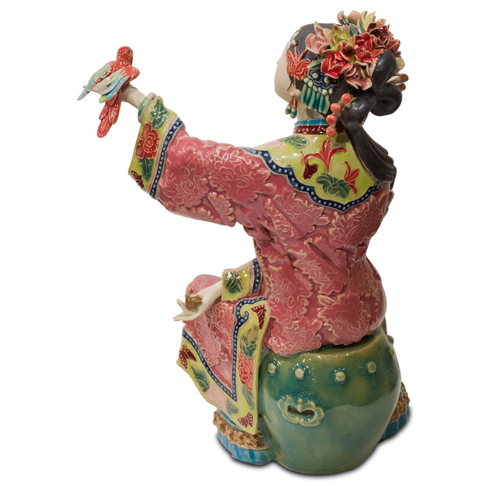 Chinese Porcelain Figurine, Lady with Bird