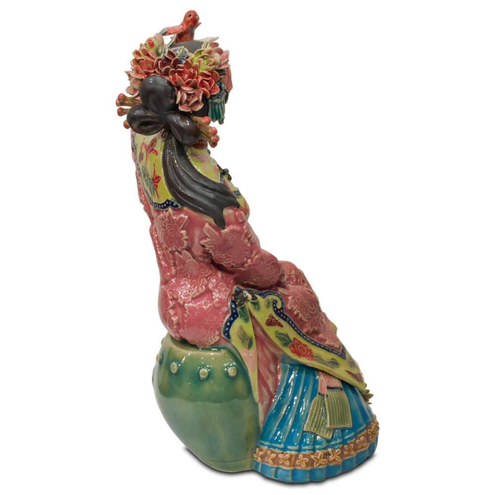 Chinese Porcelain Figurine, Lady with Bird