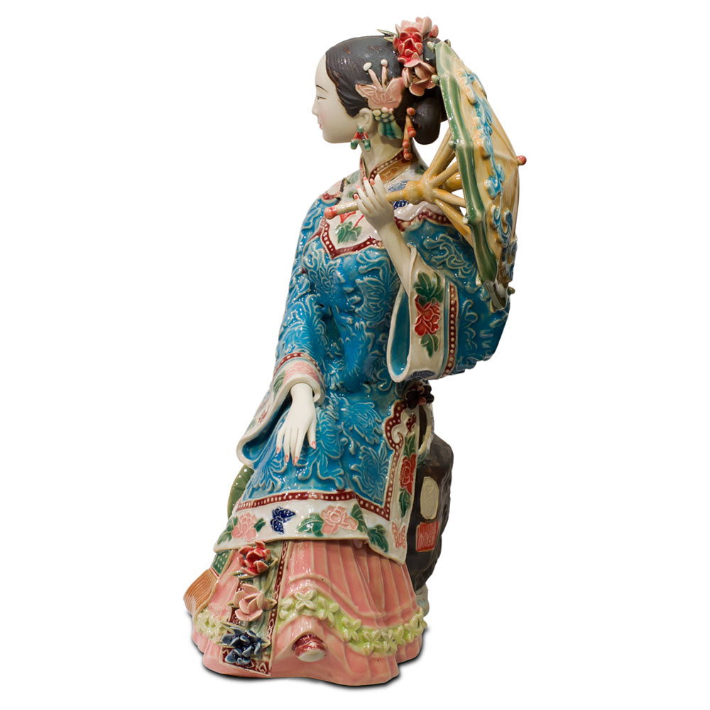 Chinese Porcelain Figurine, Lady Holding Umbrella