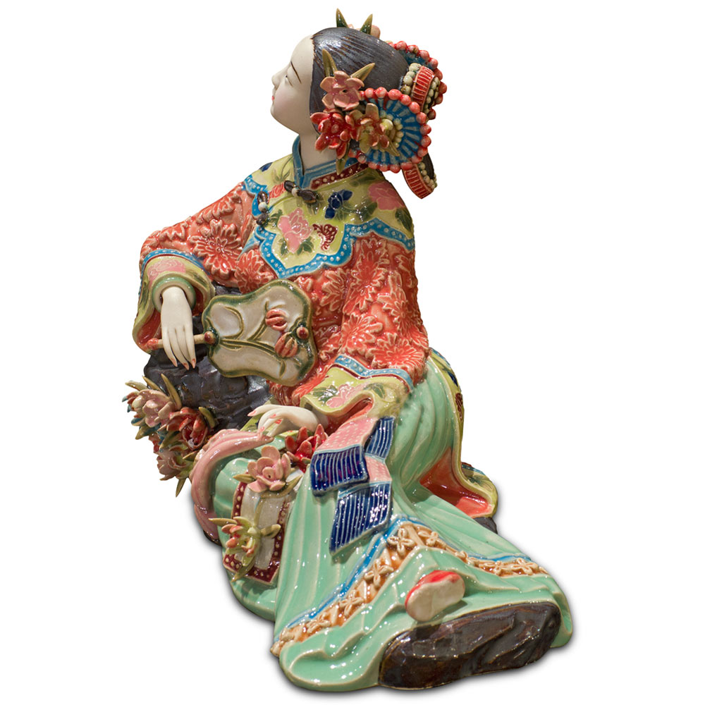 Chinese Porcelain Figurine, Qing Dynasty Lady in Spring Garment