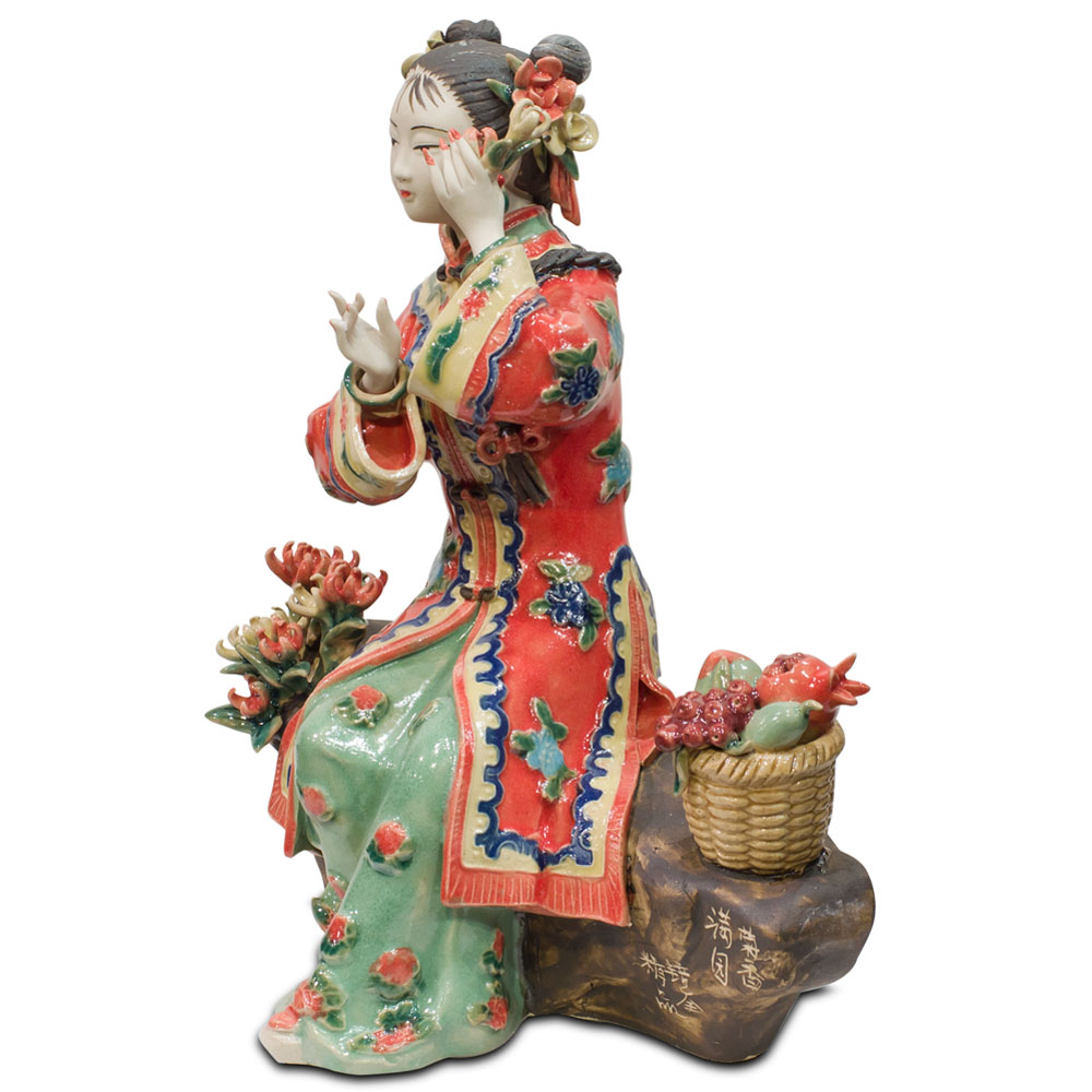 Chinese Porcelain Figurine, Shi Wan Lady in Red