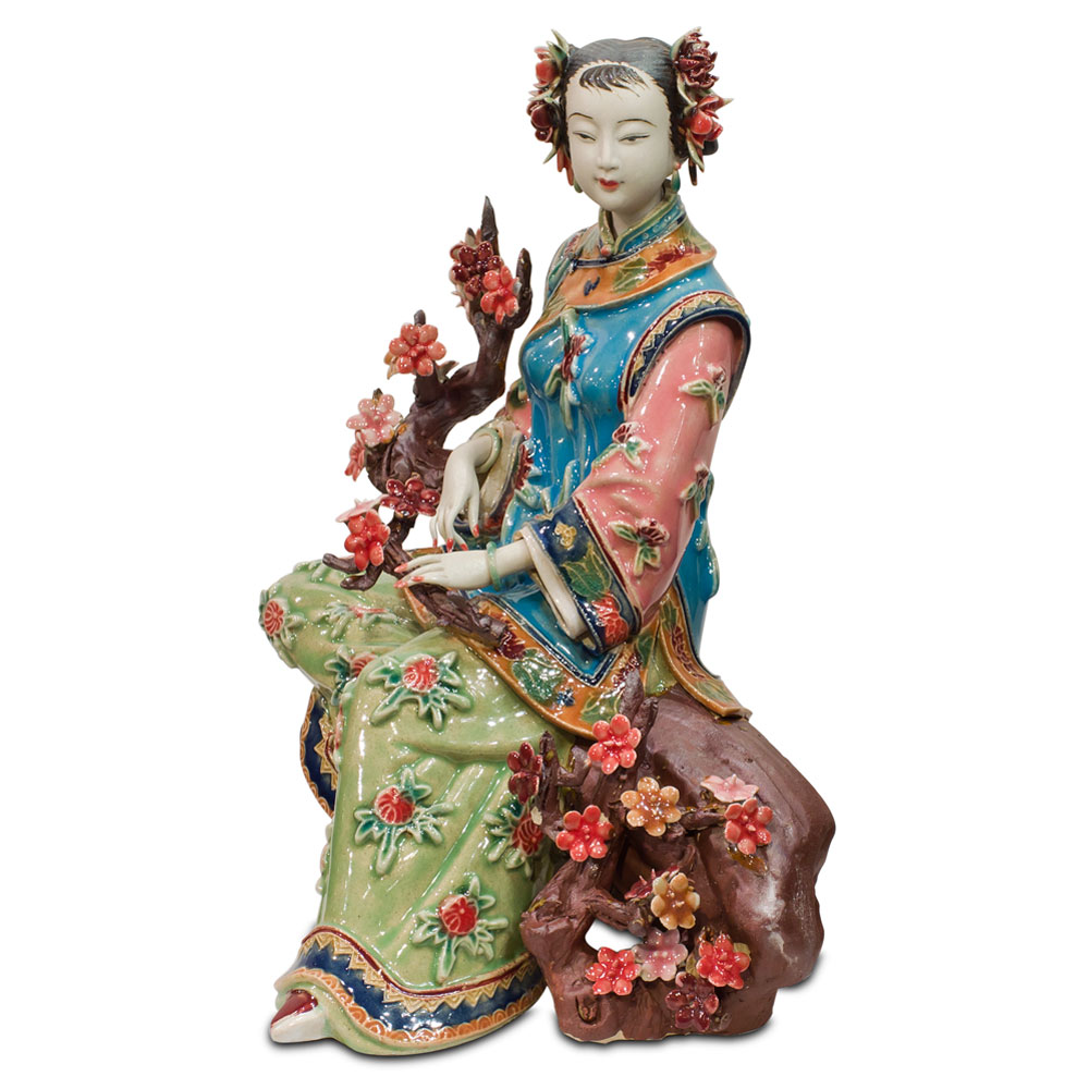 Chinese Porcelain Figurine, Shi Wan Lady with Cherry Blossoms