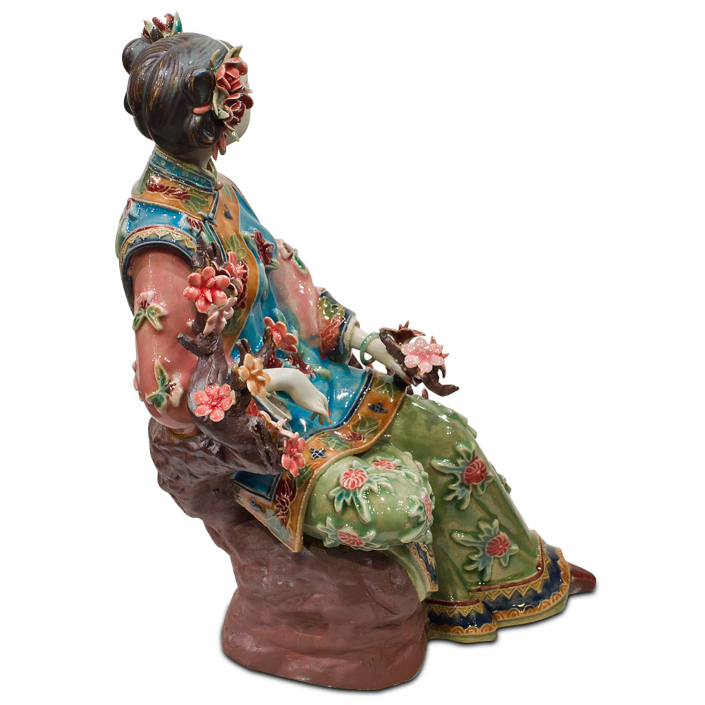 Chinese Porcelain Figurine, Shi Wan Lady with Cherry Blossoms