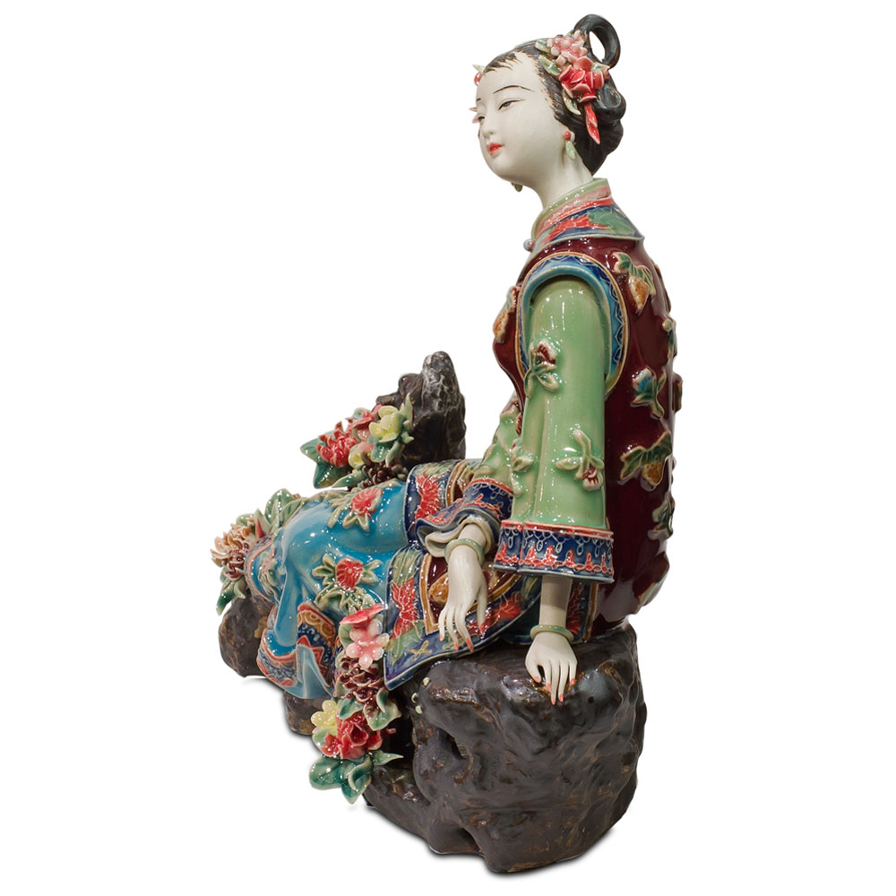 Chinese Porcelain Figurine, Shi Wan Lady with Cherry Blossoms