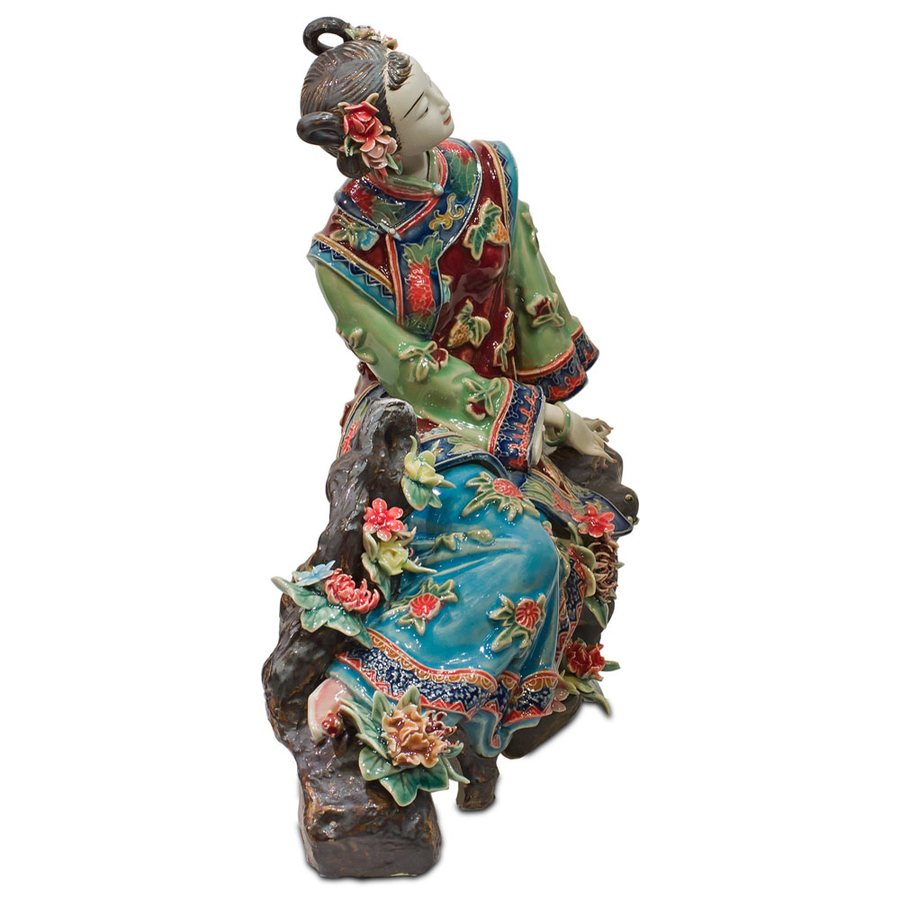 Chinese Porcelain Figurine, Shi Wan Lady with Cherry Blossoms