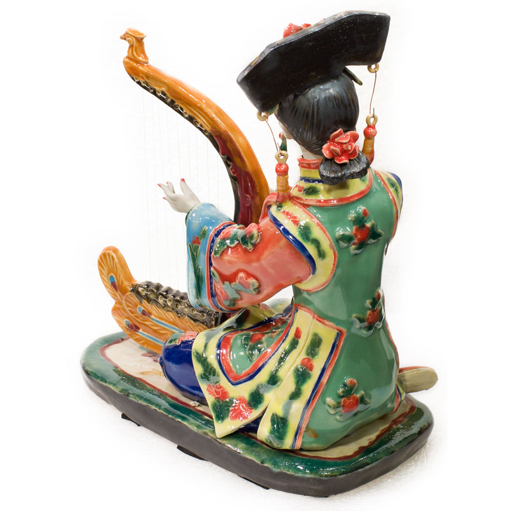 Chinese Porcelain Figurine, Shi Wan Lady Playing the Harp