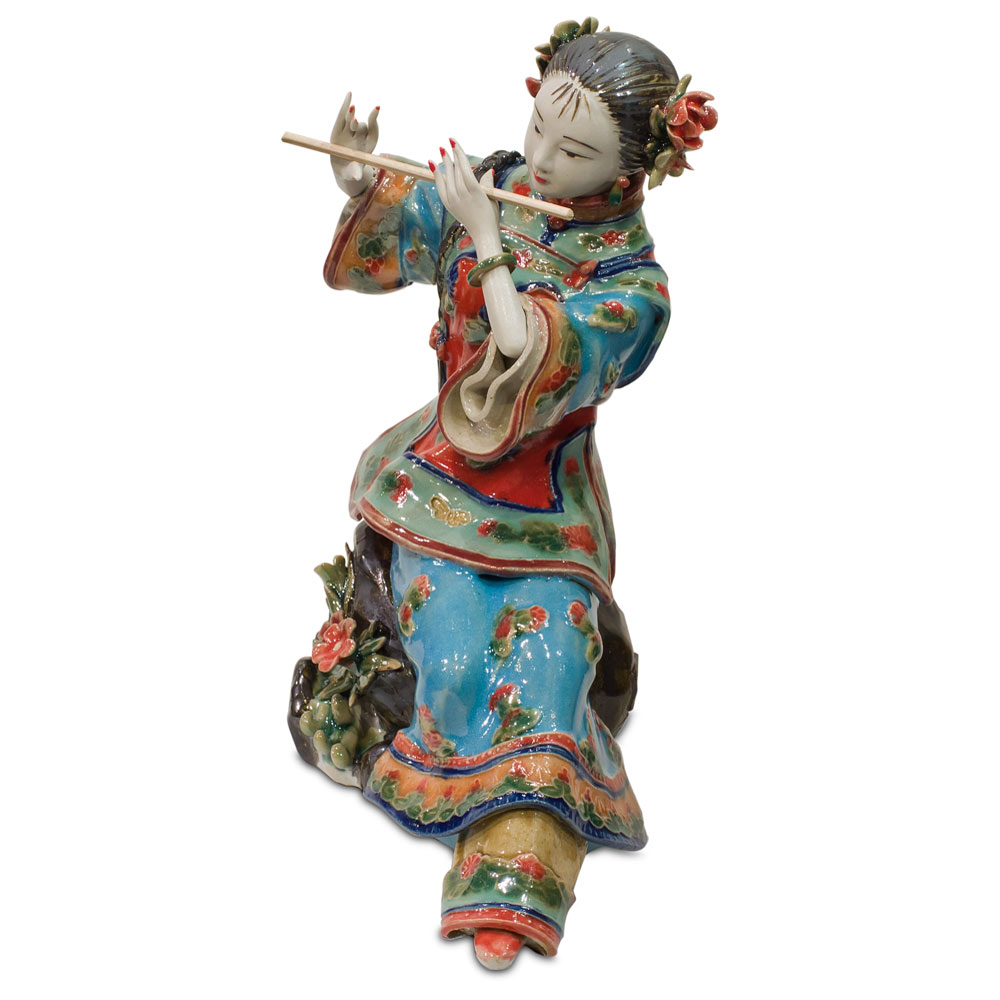 Chinese Porcelain Figurine, Shi Wan Lady Playing the Flute